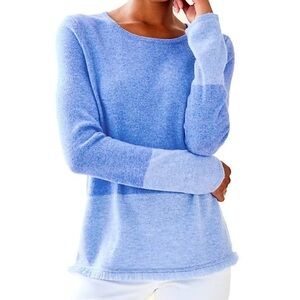 Lilly Pulitzer Rica Cashmere Blue Block Fringe Sweater